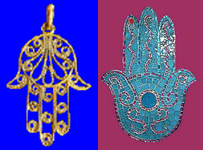 Deux exemples de mains de Fatima
            ou « Khomsa »
        